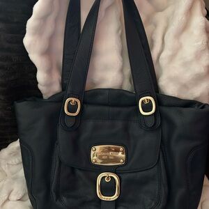 Michael Kors navy blue Leather Shoulder Bag with Gold-Tone Hardware